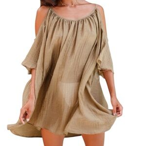 NWT CUPSHE Short Sleeve Cold Shoulder Swim Cover-Up Dress Size Medium